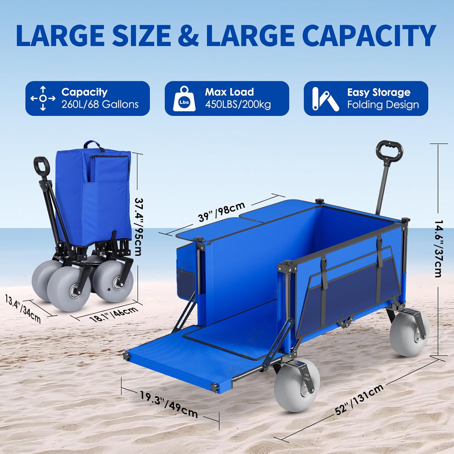 Beach Wagon with Big Wheels – 450Lbs Heavy Duty Cart