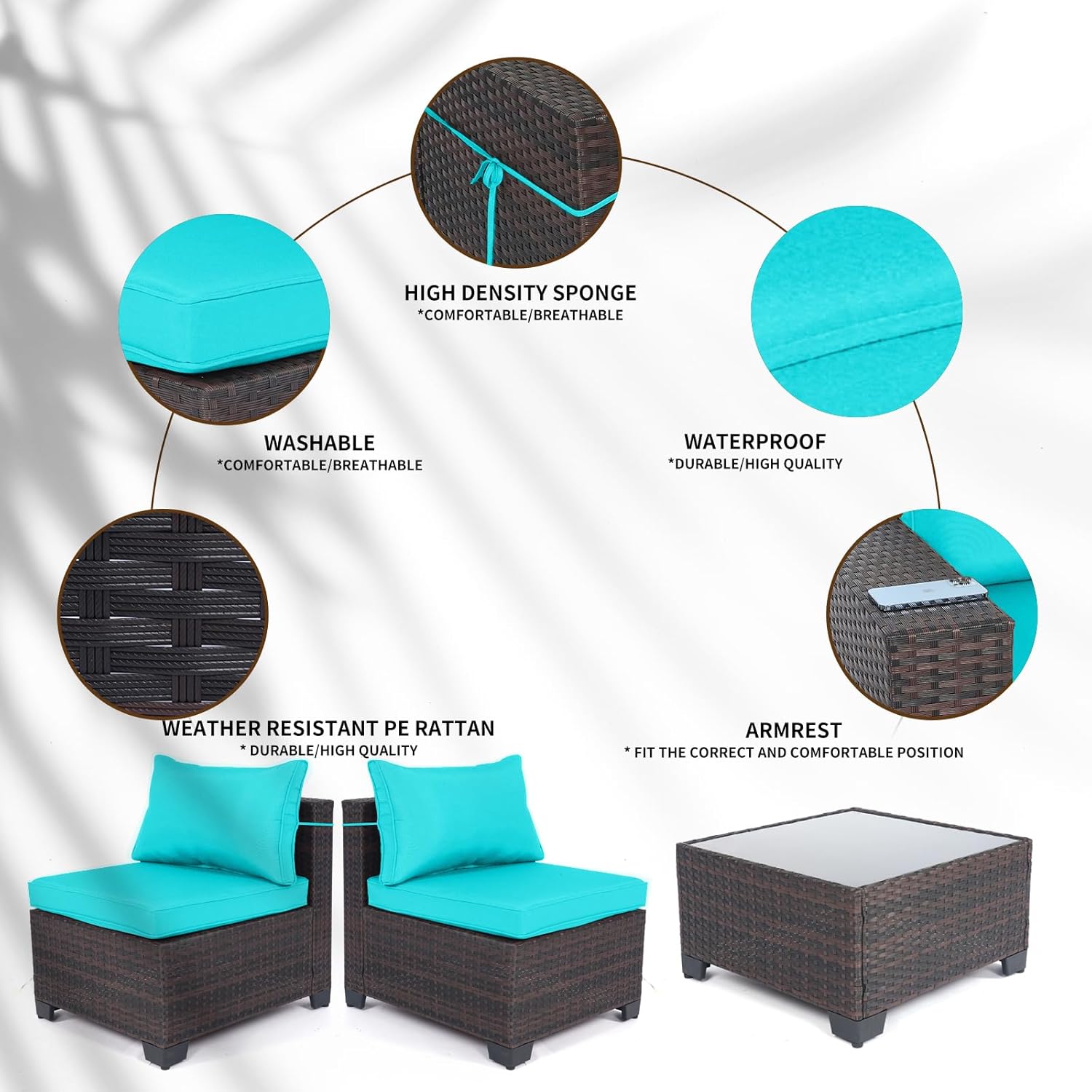 7 Pieces Rattan Patio Furniture Set with Tea Table