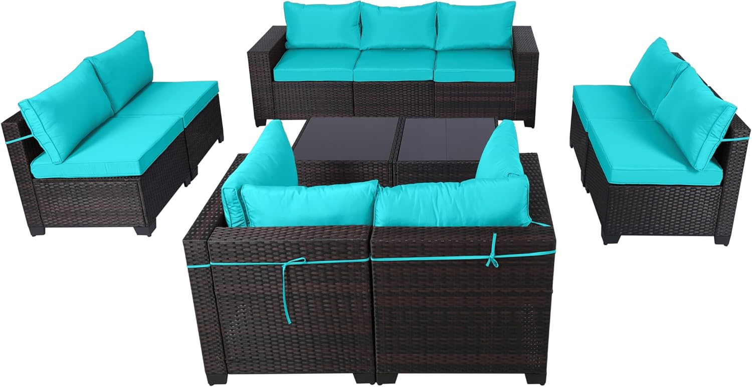 7 Pieces Rattan Patio Furniture Set with Tea Table