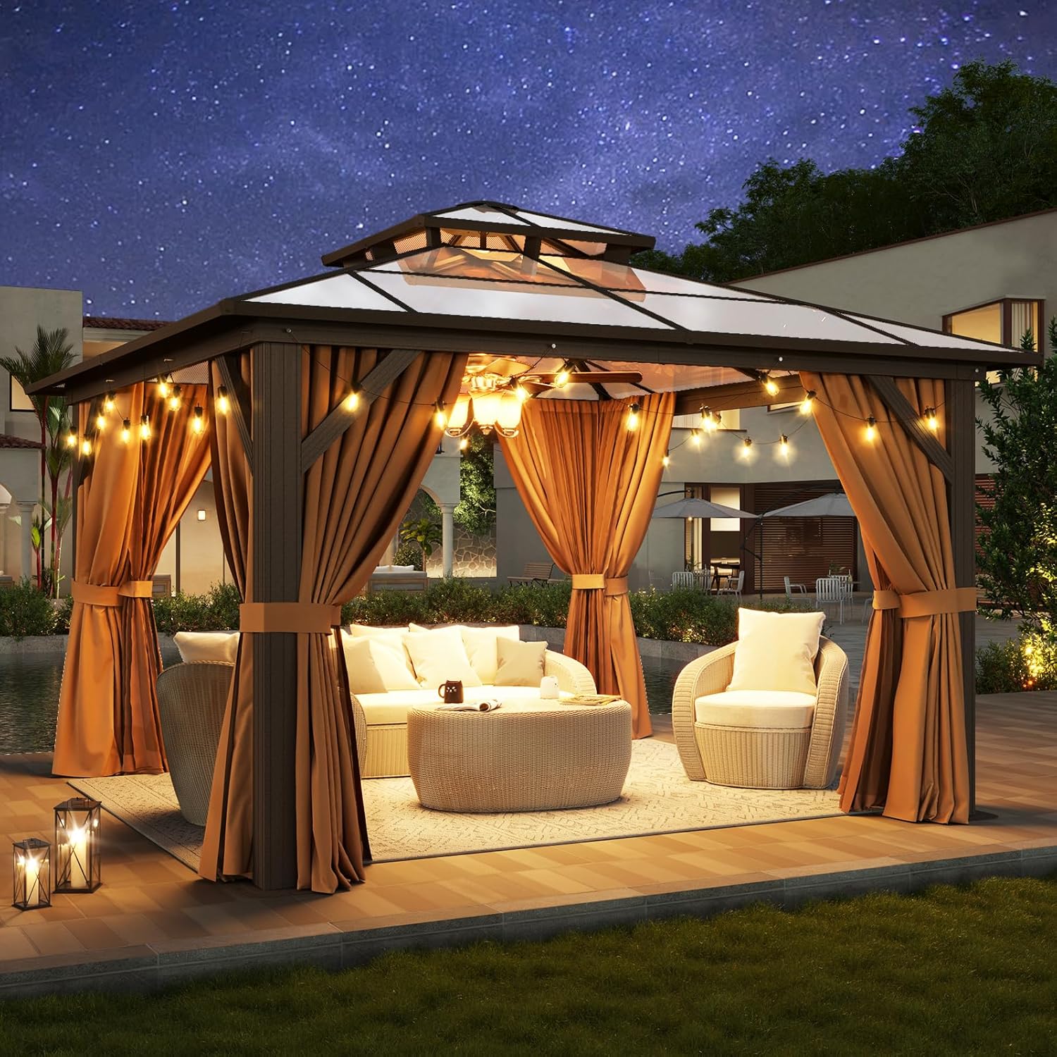 12’X10′ Hardtop Gazebo with Curtains and Netting