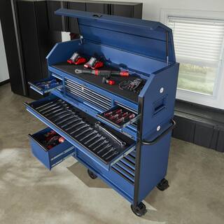 Husky 56 in. W x 22 in. D Heavy Duty 23-Drawer Combination Rolling Tool Chest and Top Tool Cabinet Set in Matte Blue