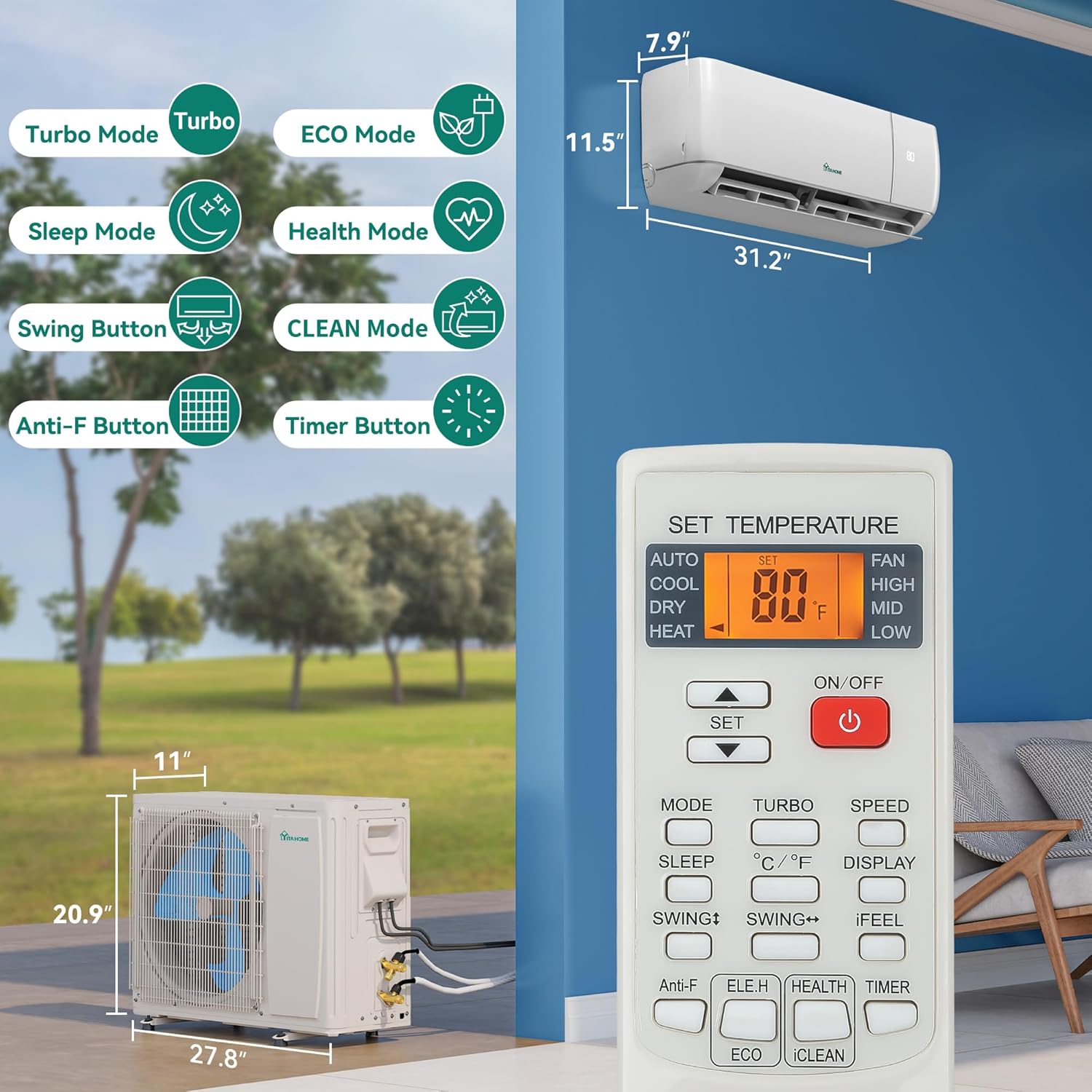 12000 BTU Mini Split AC Heat Pump – WiFi & Alexa Compatible