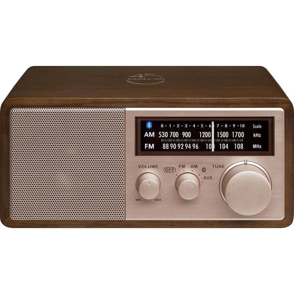 Sangean AMFMBluetooth Dark Walnut Wood Cabinet Radio with Rose Gold Face Plate and USB Charging Port WR-16SE