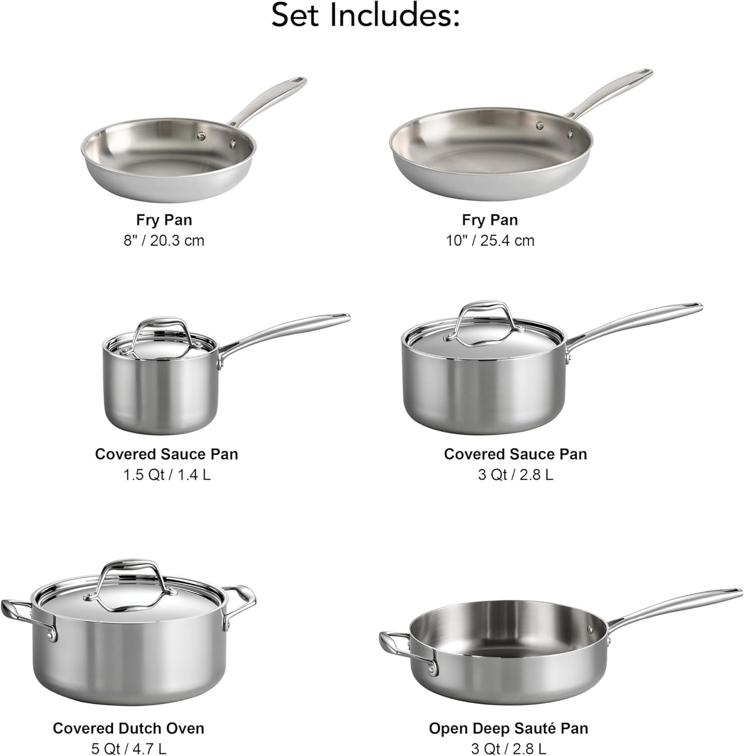 Tri-Ply Clad Stainless Steel 12-Piece Cookware Set