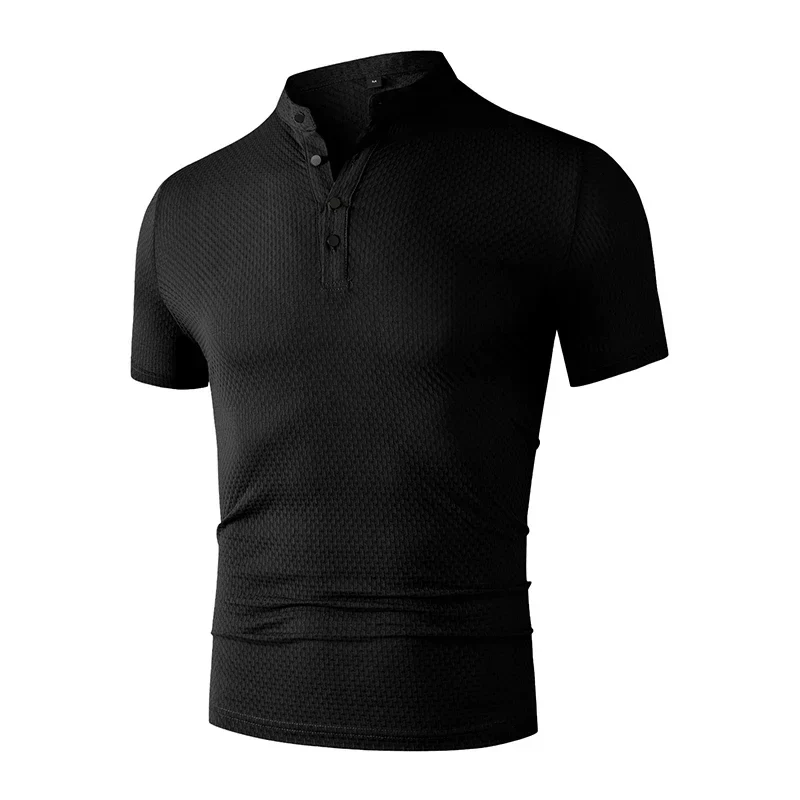 Men's Business Casual Short Sleeved Bone Flower Solid Color POLO Shirt Fashion Breathable Comfortable Summer Versatile Top