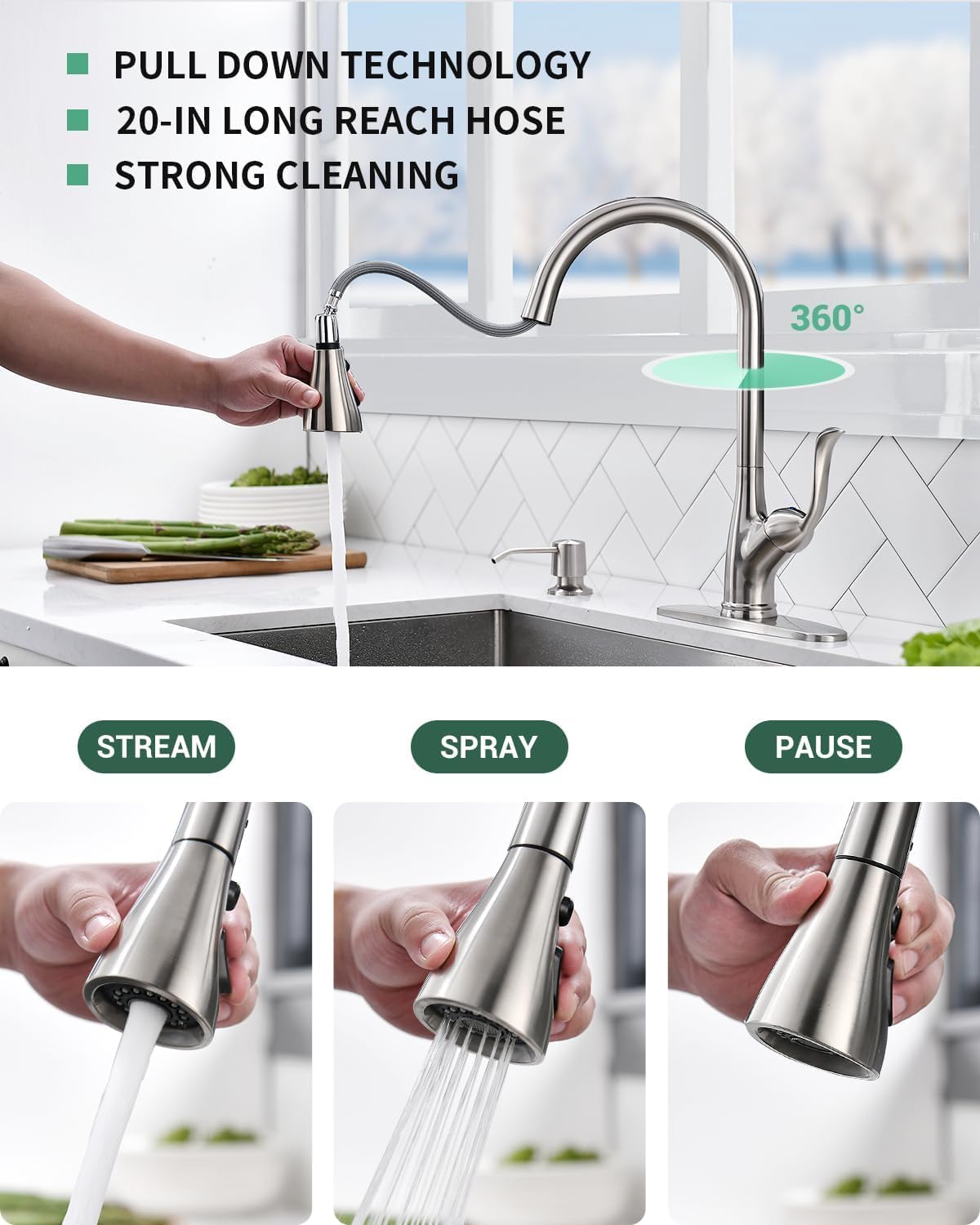 Black Touchless Kitchen Faucet with Soap Dispenser, Motion Sensor Activated Hands-Free Automatic Faucet for Sink with Pull Down Sprayer, Single Handle Smart Faucets for Kitchen Sink