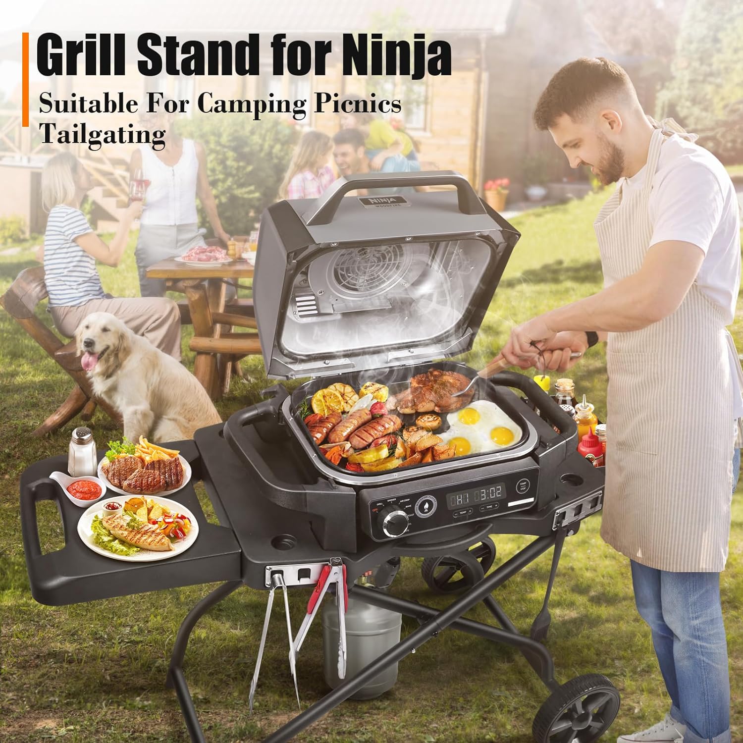 Collapsible Grill Stand for Ninja Woodfire Grill, Traeger, Pit Boss, and 22′′ Blackstone Griddle