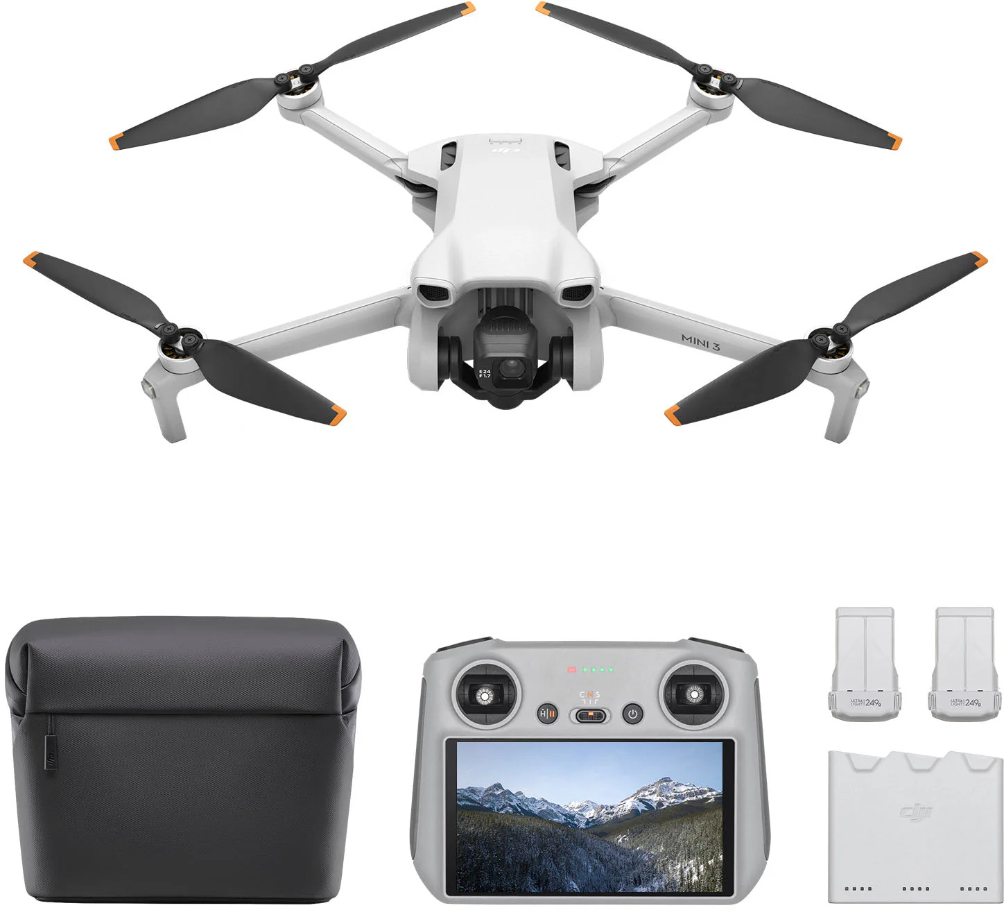 Mini 3 Fly More Combo Drone and Remote Control with Built-in Screen – Gray