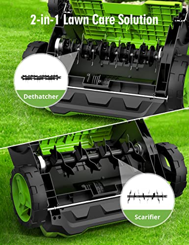 13-Inch 12 Amp Electric Dethatcher Scarifier with Foldable Handle, 2-in-1 Lawn Dethatcher