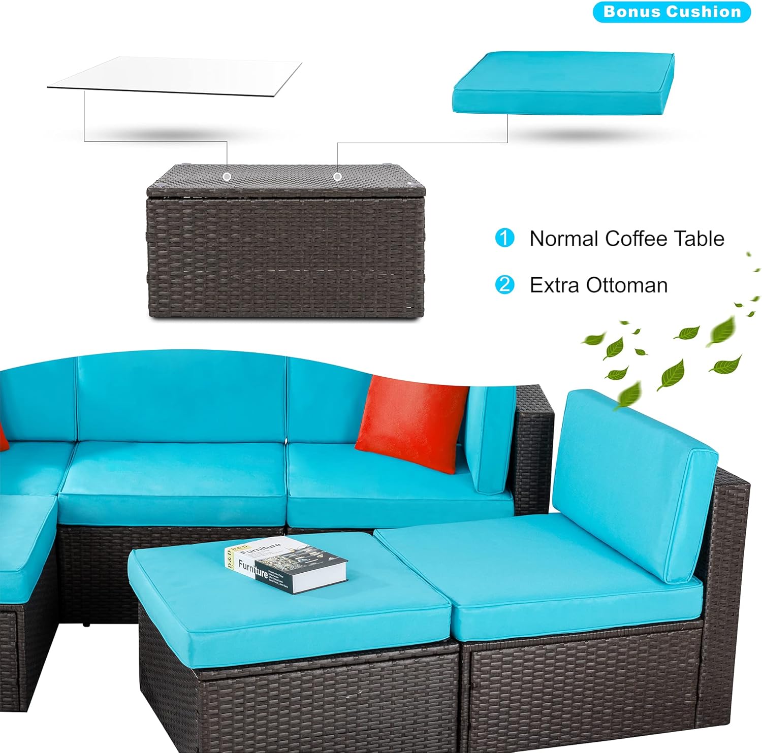 5 Piece All-Weather Patio Furniture Set with Ottoman