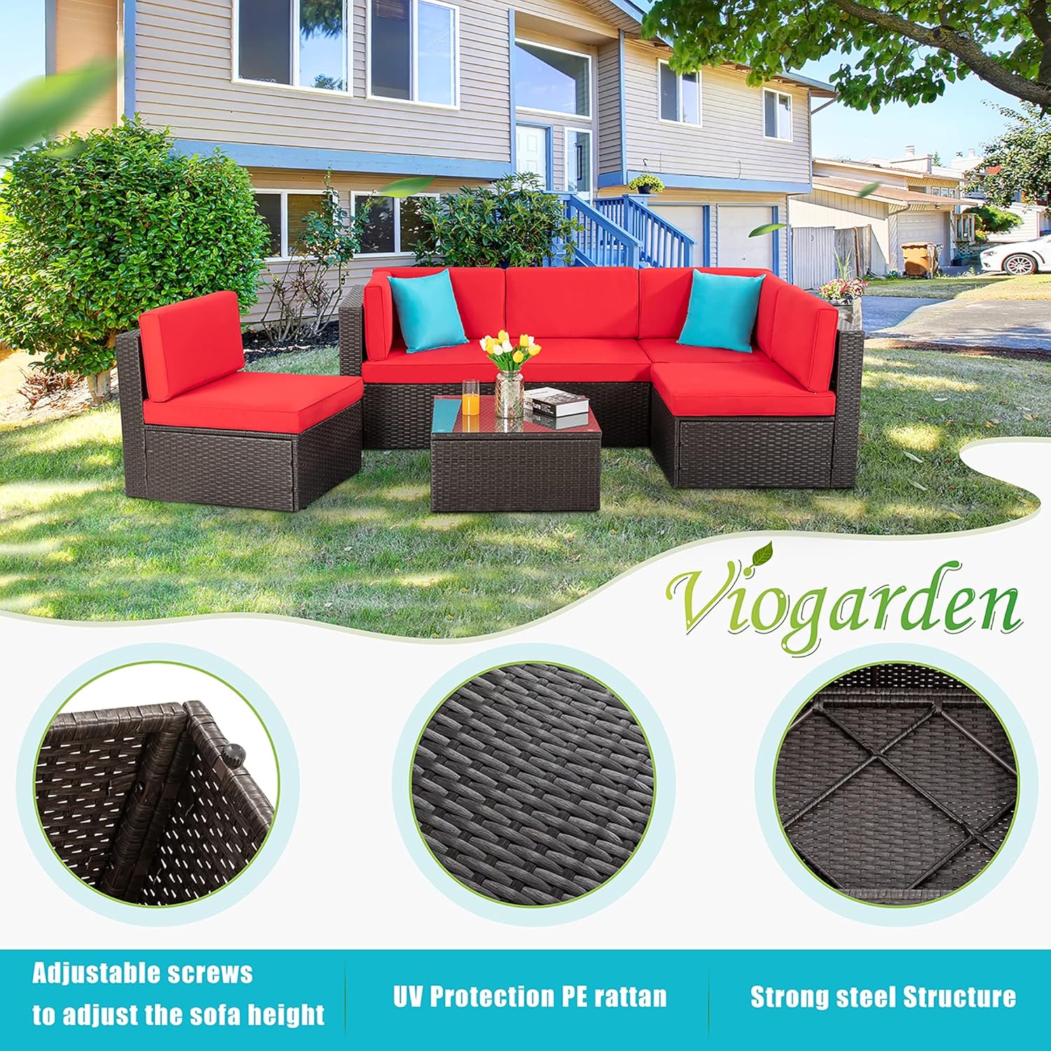 5 Piece All-Weather Patio Furniture Set with Ottoman