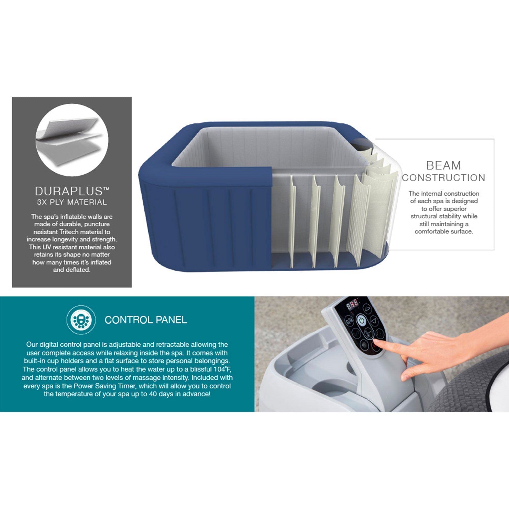 Coleman Atlantis SaluSpa 140 AirJet Square 4-6 Person Inflatable Hot Tub, Blue💝 Last Day For Clearance