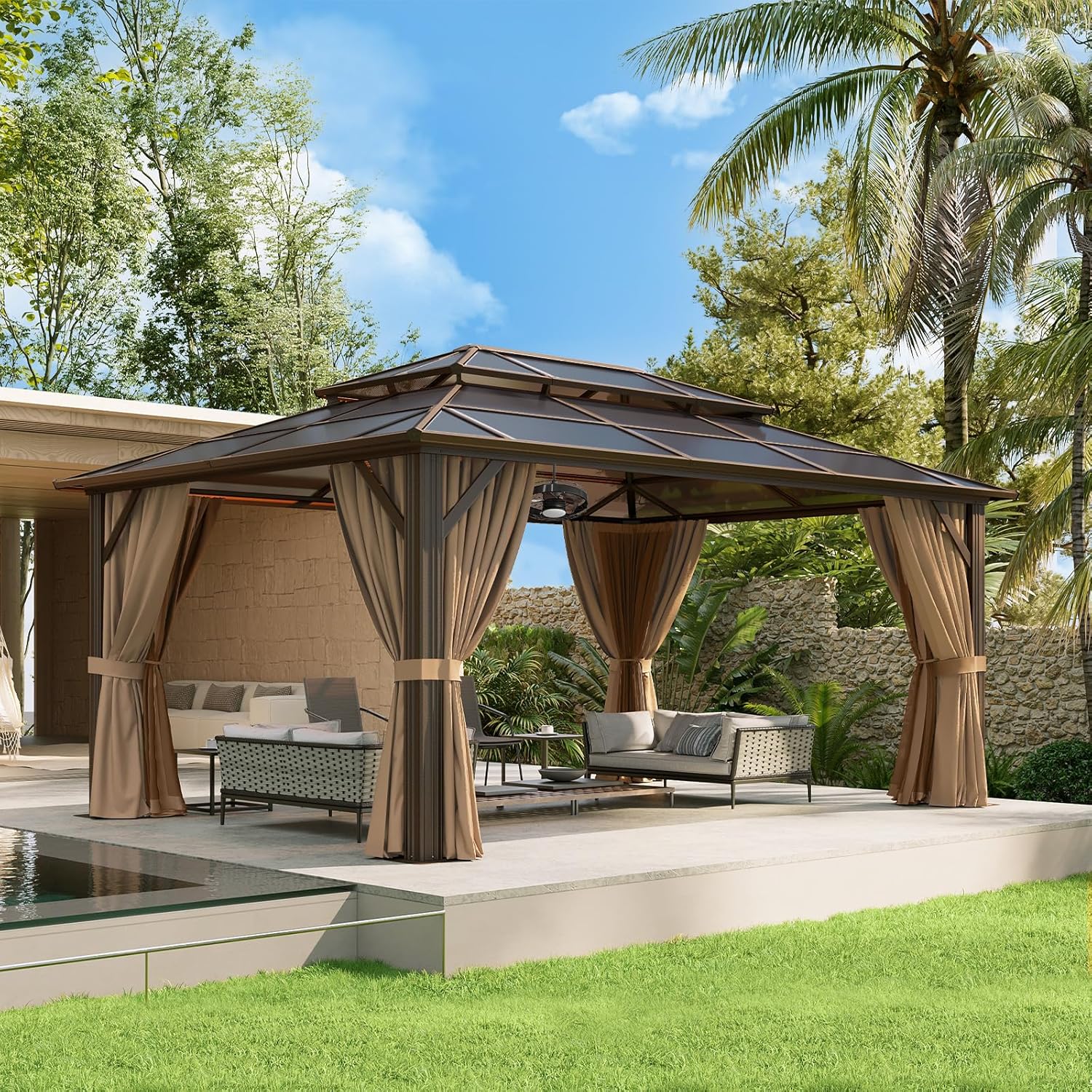 12’X10′ Hardtop Gazebo with Curtains and Netting