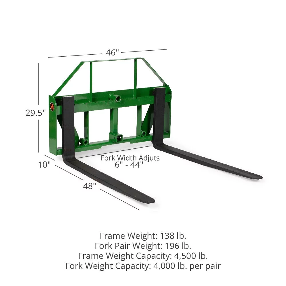 Titan Attachments UA USA Made Pallet Fork Frame Attachment, 48” Fork Blades, Fits John Deere Global Euro Tractors, Rated 4,500 LB