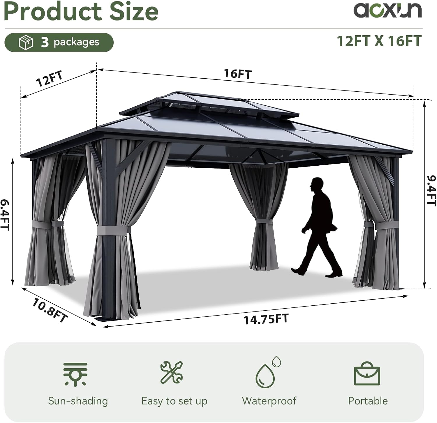 12’X10′ Hardtop Gazebo with Curtains and Netting