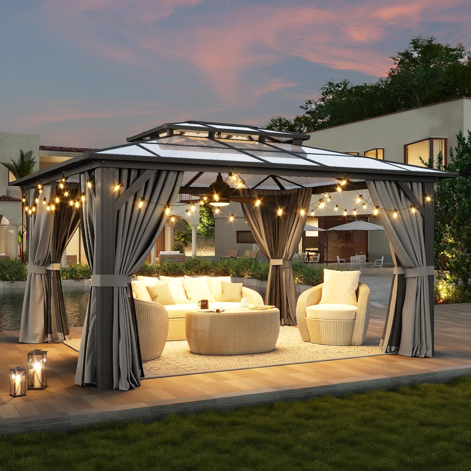 12’X10′ Hardtop Gazebo with Curtains and Netting