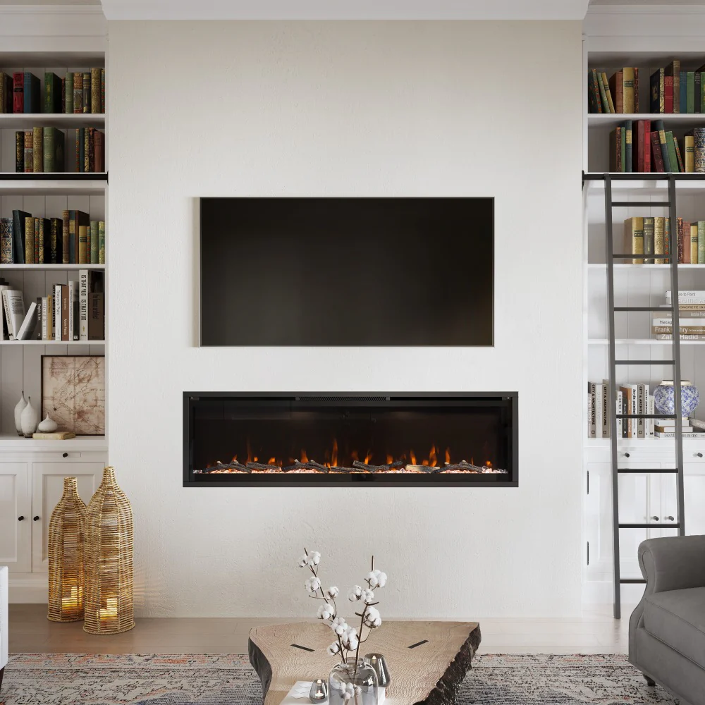 2026 Modern Ember 60 in. Aerus LED Smart Electric Fireplace in Black with App Remote Control, Timer, and Multi-Color Flames
