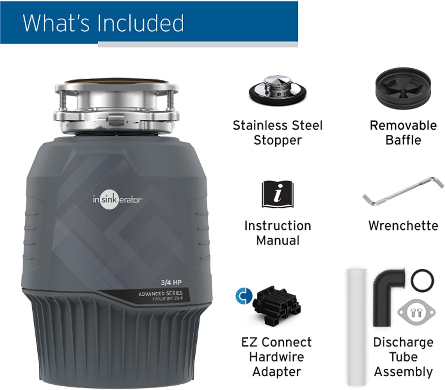EVOLUTION 0.75HP 3/4 HP, Advanced Series EZ Connect Continuous Feed Food Waste Garbage Disposal, Gray – Advanced Series with EZ Connect