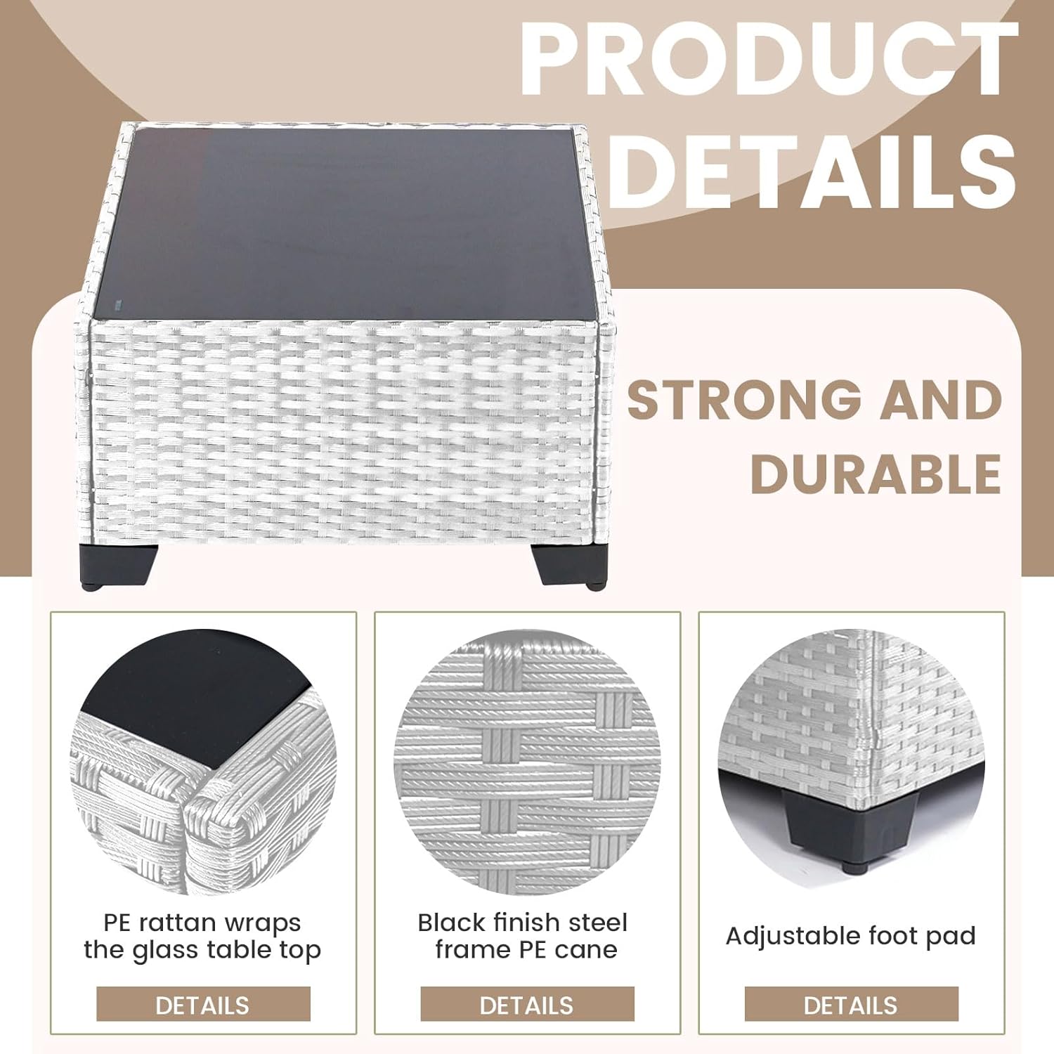 7 Pieces Rattan Patio Furniture Set with Tea Table