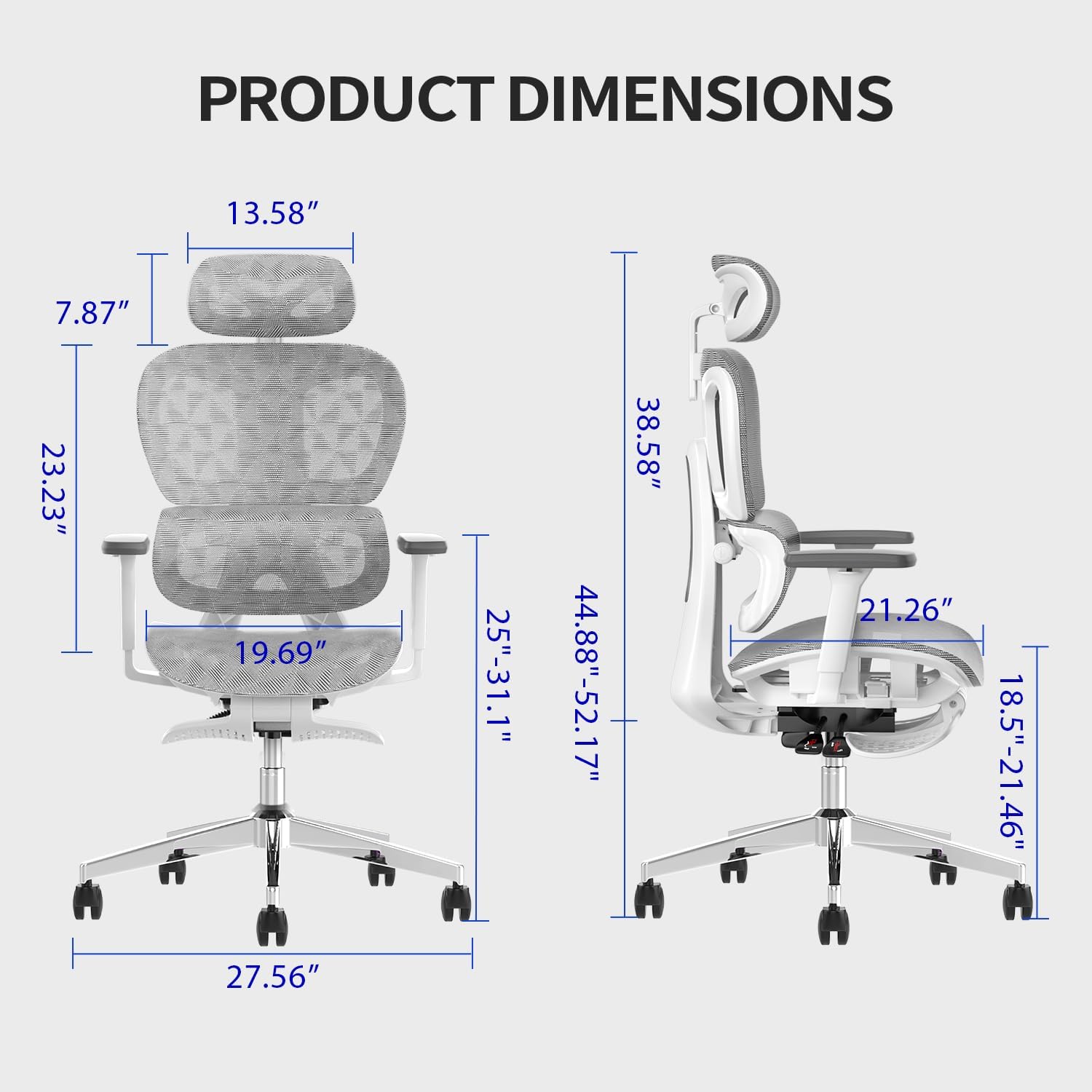 3D Ergonomic Office Chair – High Back Mesh Desk Chair with 3D Adjustable Armrests, Wheels, for Home and Office.