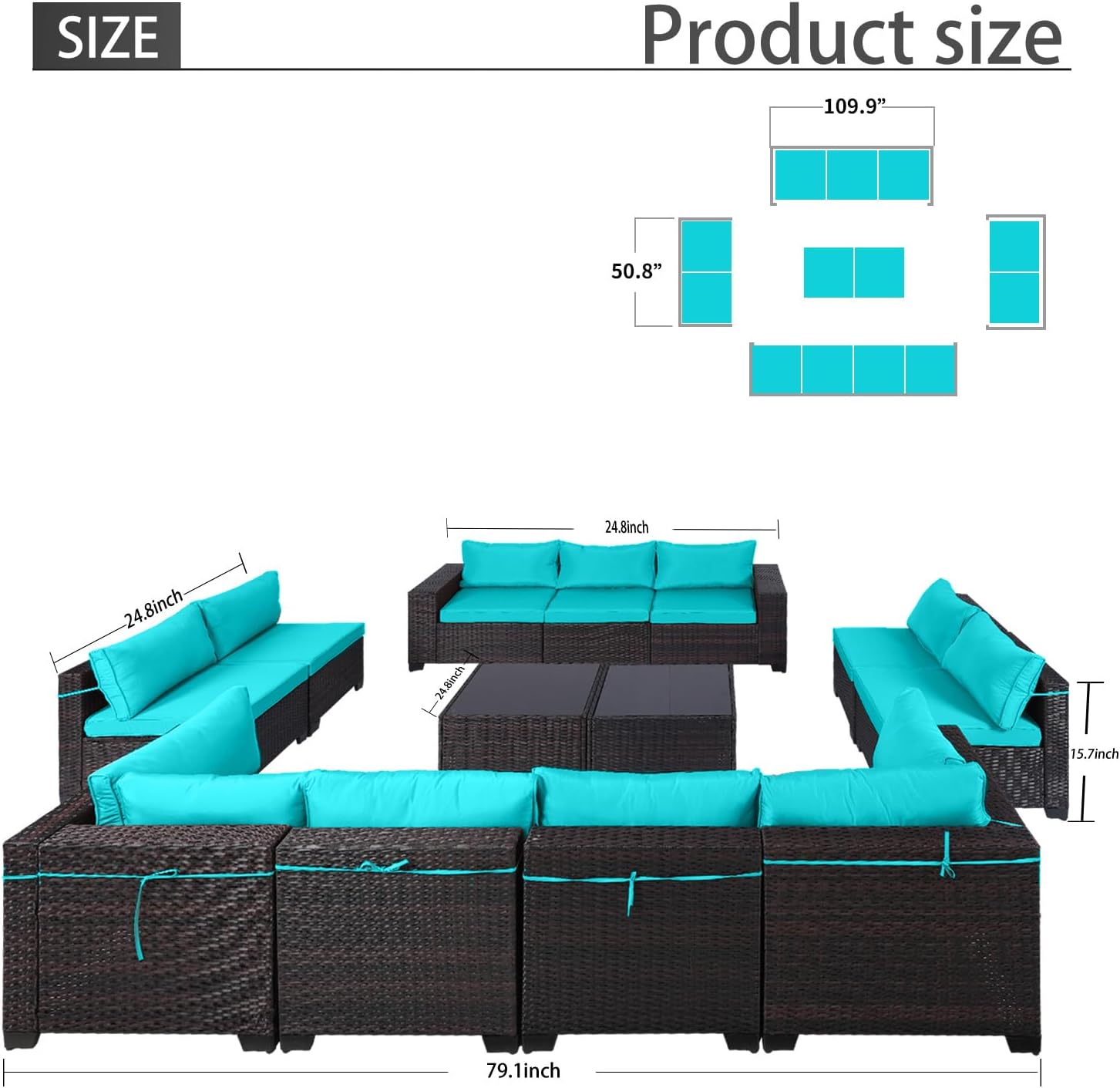 7 Pieces Rattan Patio Furniture Set with Tea Table