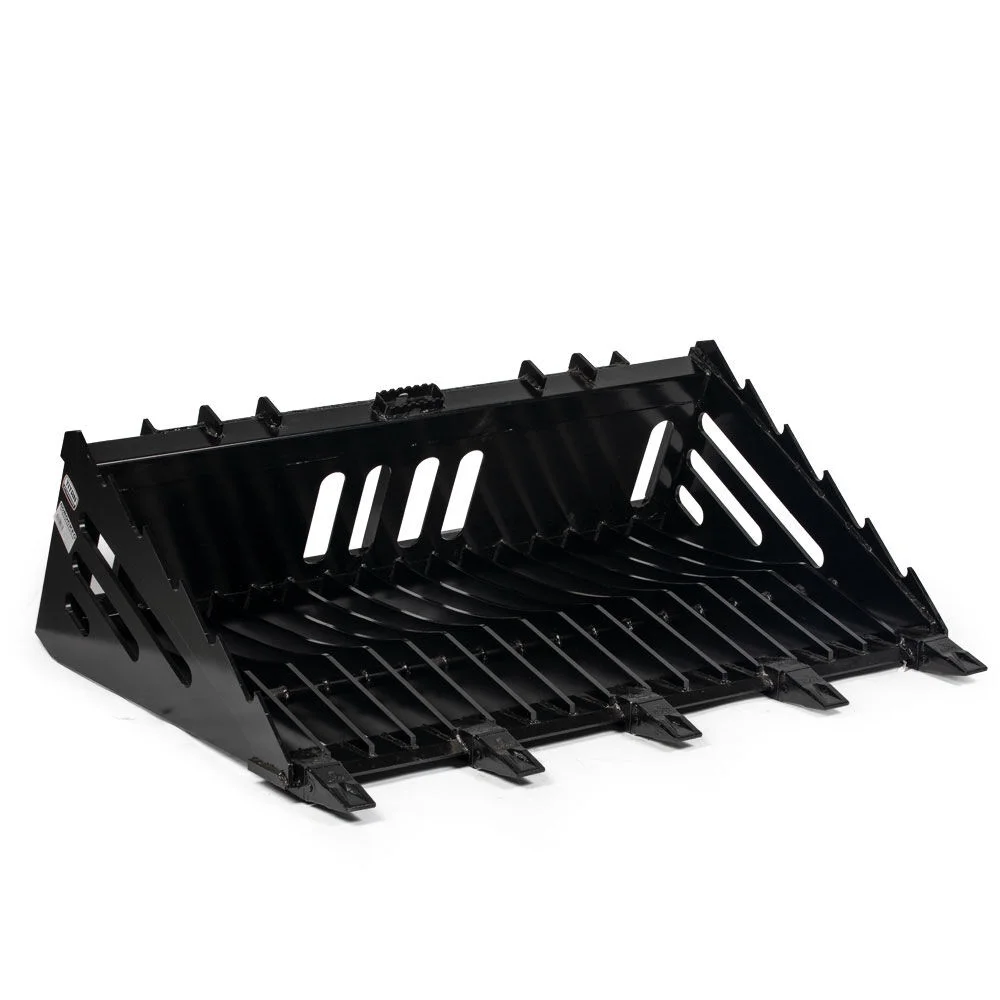 2026 Titan Attachments 60in Skeleton Rock Bucket with Bolt-On Teeth, Skid Steer Quick Tach, Reinforced Side Cutters