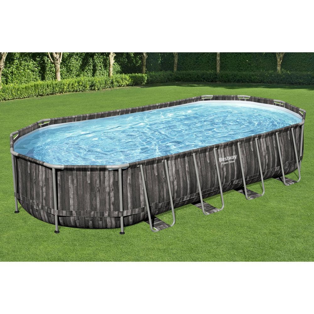 Bestway Power Steel 24ft x 12ft Oval Above Ground Pool Set with Pump, Ladder & Cover
