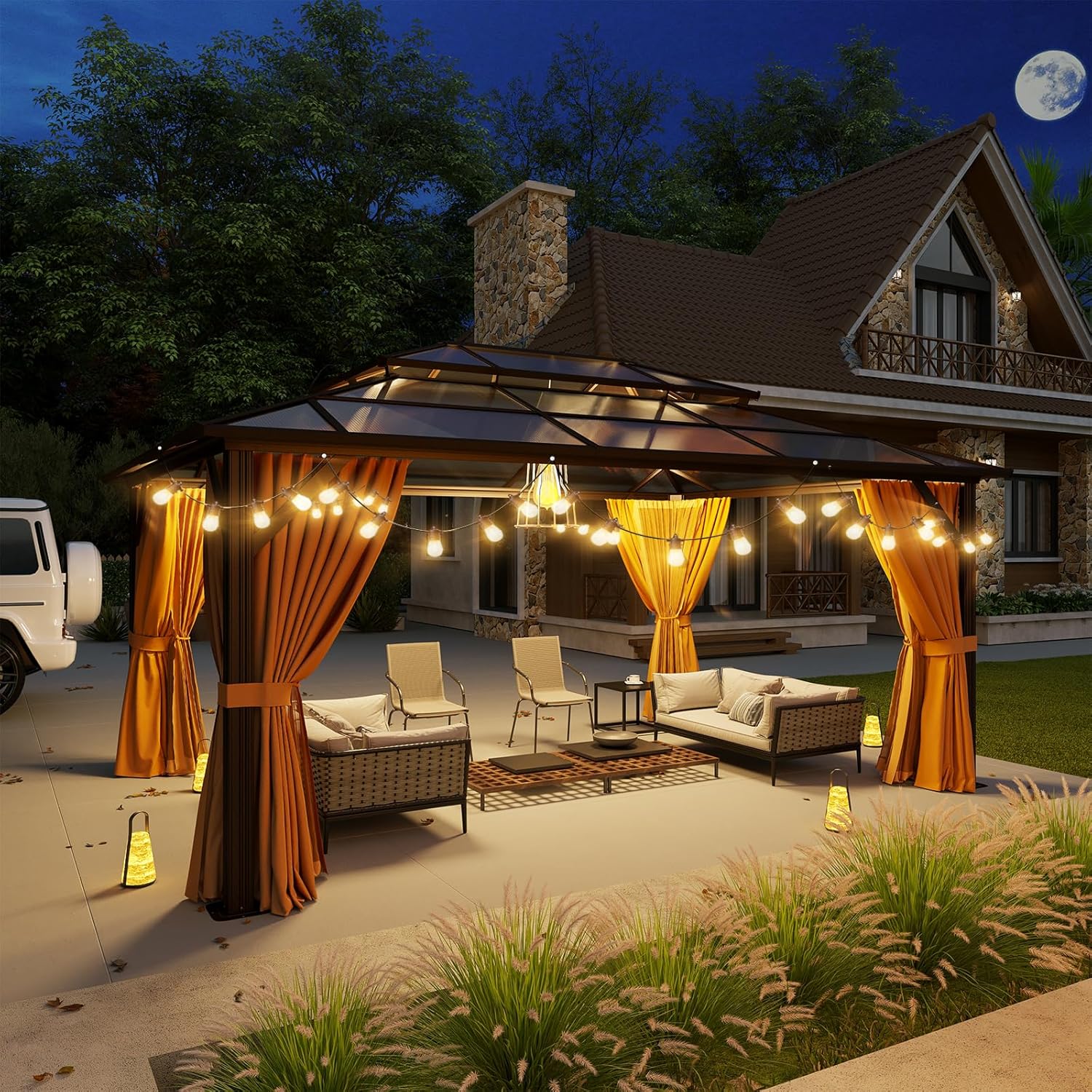 12’X10′ Hardtop Gazebo with Curtains and Netting