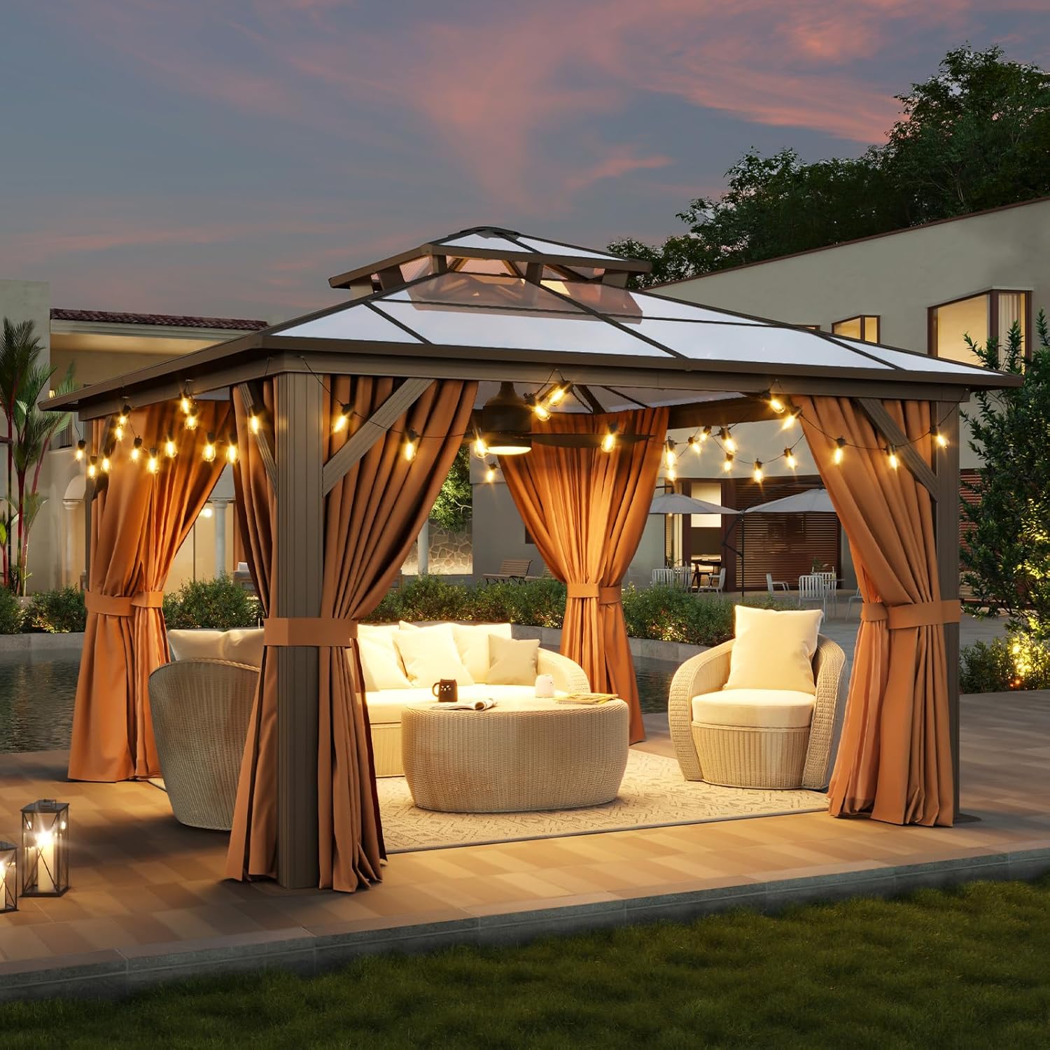 12’X10′ Hardtop Gazebo with Curtains and Netting