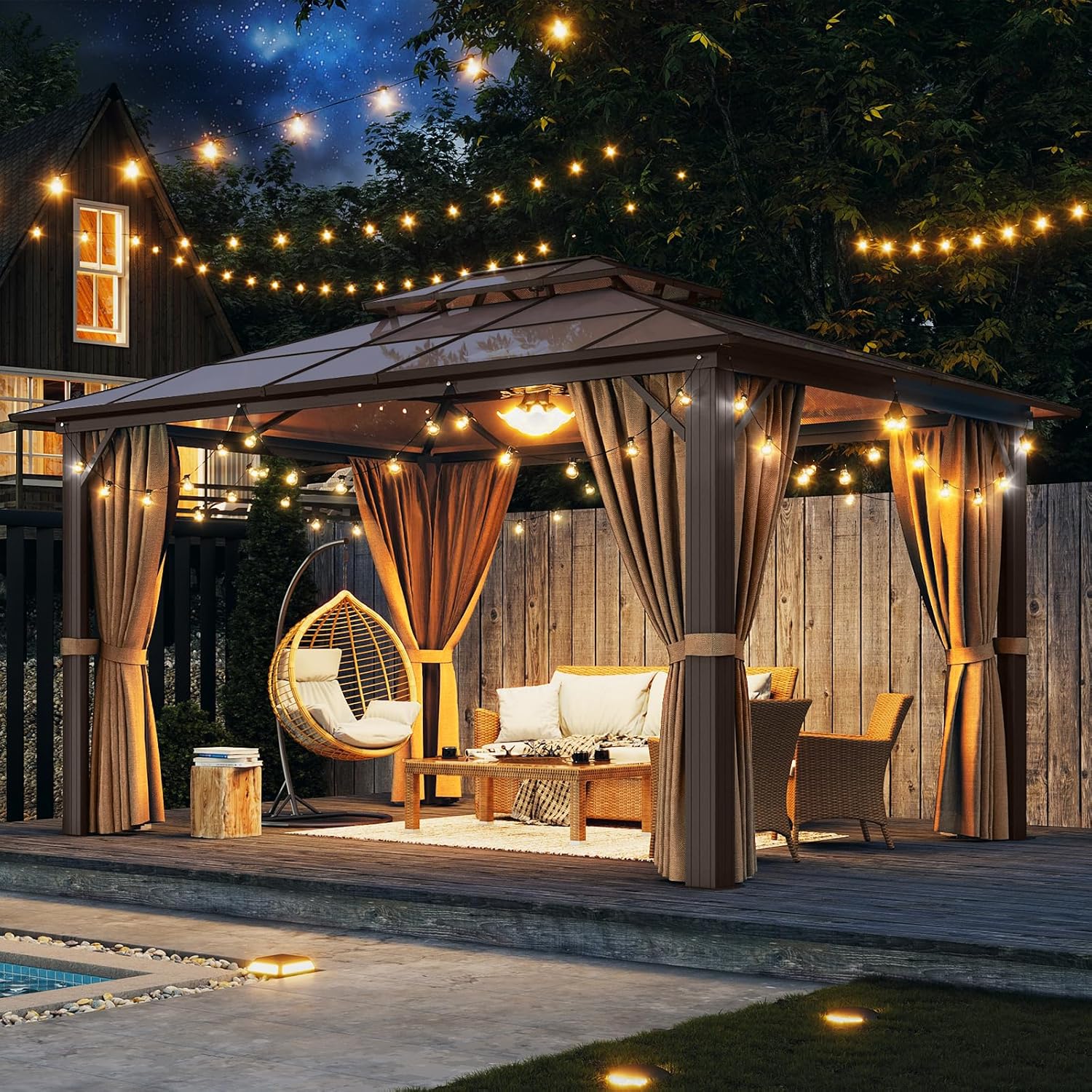 12’X10′ Hardtop Gazebo with Curtains and Netting