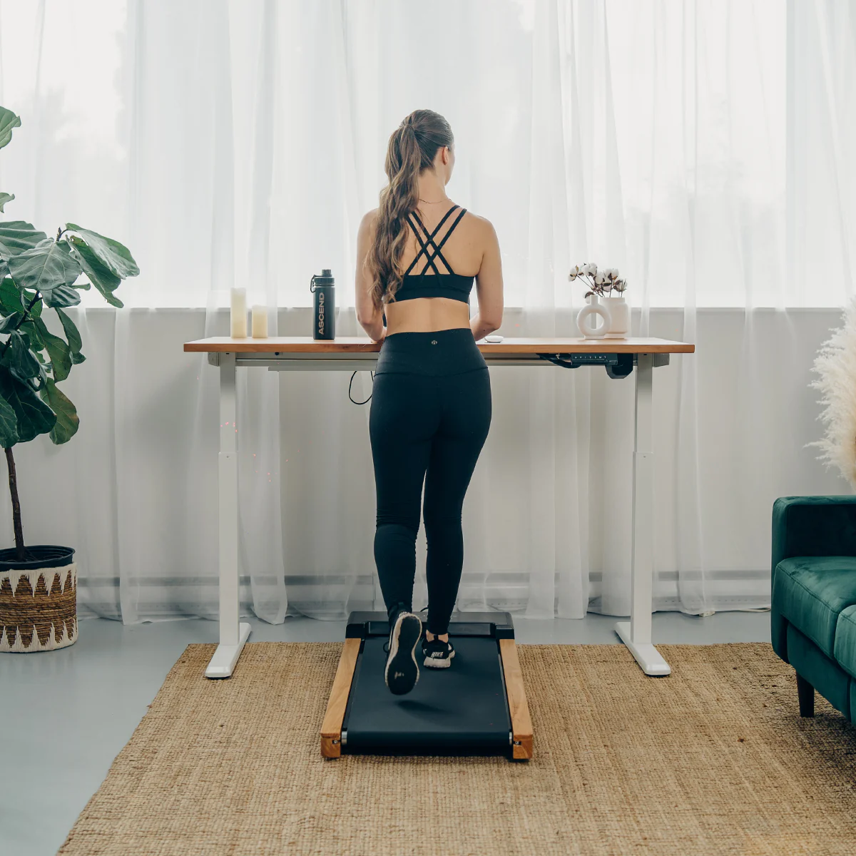 Elegant Wooden Under Desk Walking Pad – Compact, Quiet 2.25 HP Motor, 12 Workout Programs, Bluetooth & Remote Control