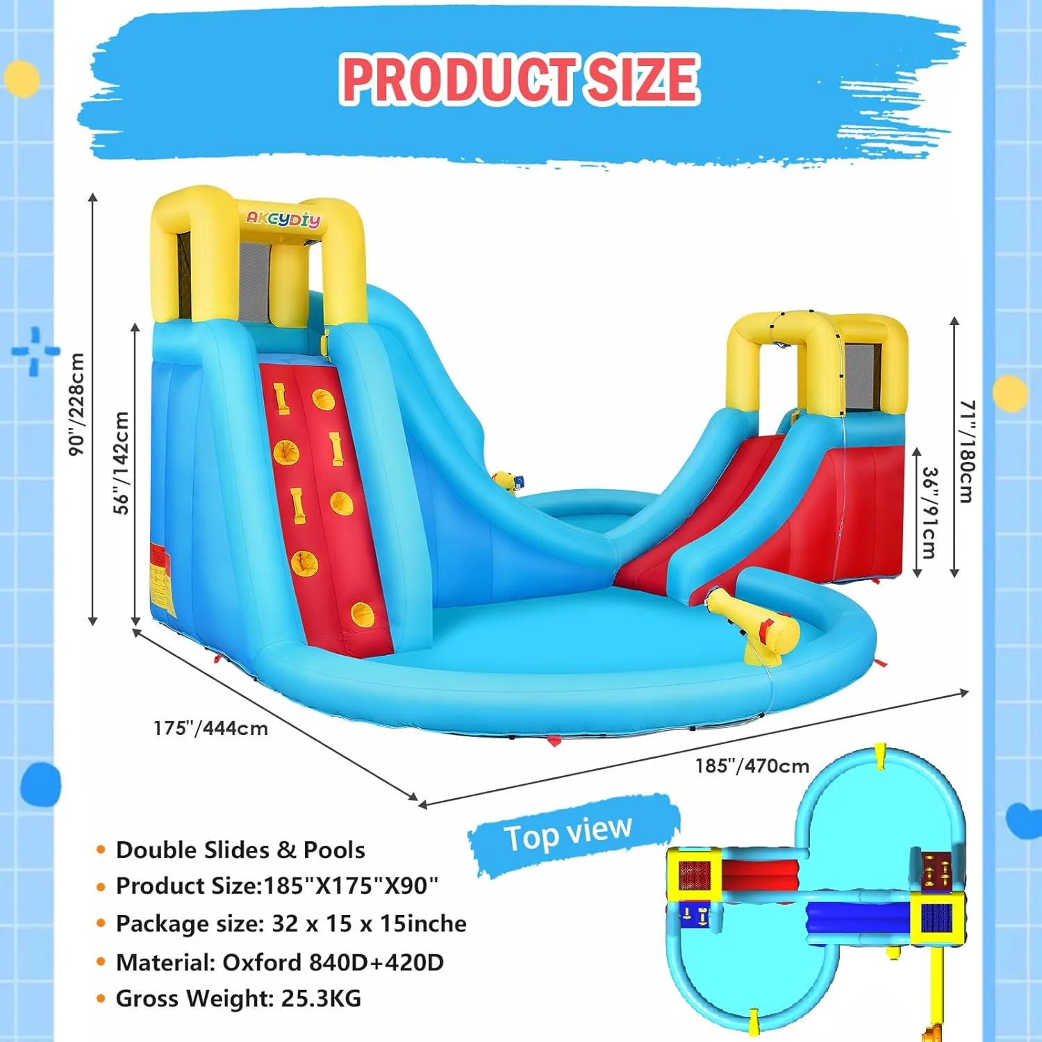 Inflatable Water Slide, 6 in 1 Outdoor Inflatable Water Park with Climbing, Basketball Rim, Splash Pool, Water Cannon, Blow up Water Slides for Kids Backyard