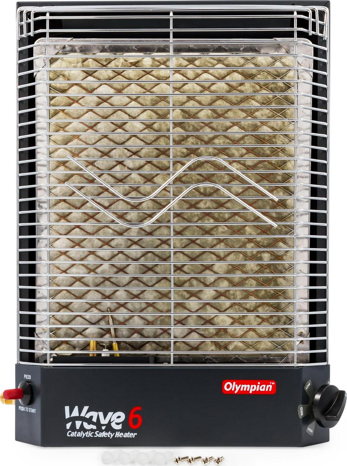 Camco Olympian Wave 6 Catalytic Safety Heater | Adjustable from 3200 to 6000 BTUs | Black (57341)