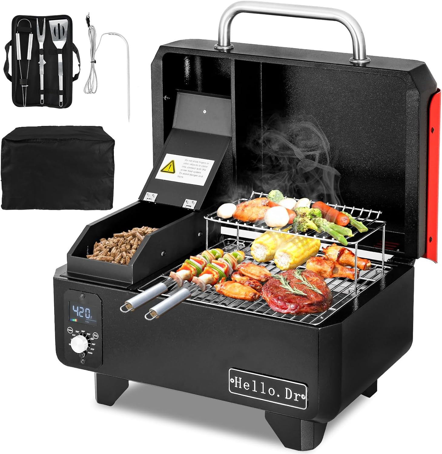 2026 Portable Wood Pellet Grill and Smoker,Electric Outdoor 8 in 1 Tabletop Grills for RV Camping Tailgating RV Cooking BBQ, Intelligent Temperature Control and Superheated Steam Technology