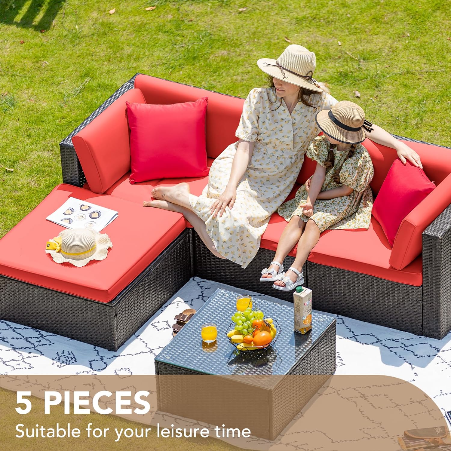5 Pieces All-Weather Patio Furniture Set with Cushions