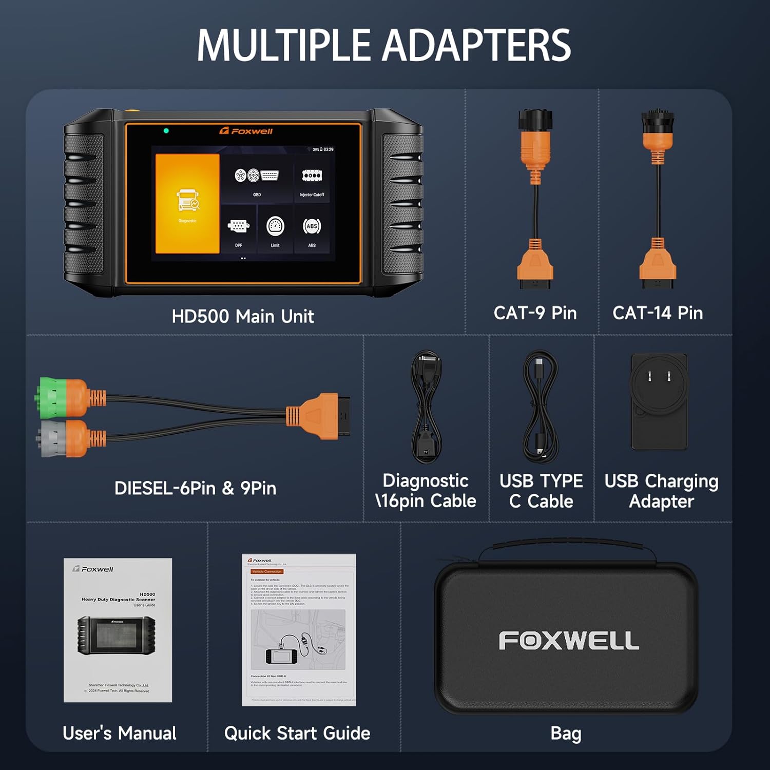 2026 HD500 Heavy Duty Truck Scanner with DPF Regen/Injector Cutoff/Limit Setting, Full System Diesel Diagnostic Scan Tool for Cummins, Detroit, Caterpillar, Paccar, Hino & More Pickup Semi Trucks