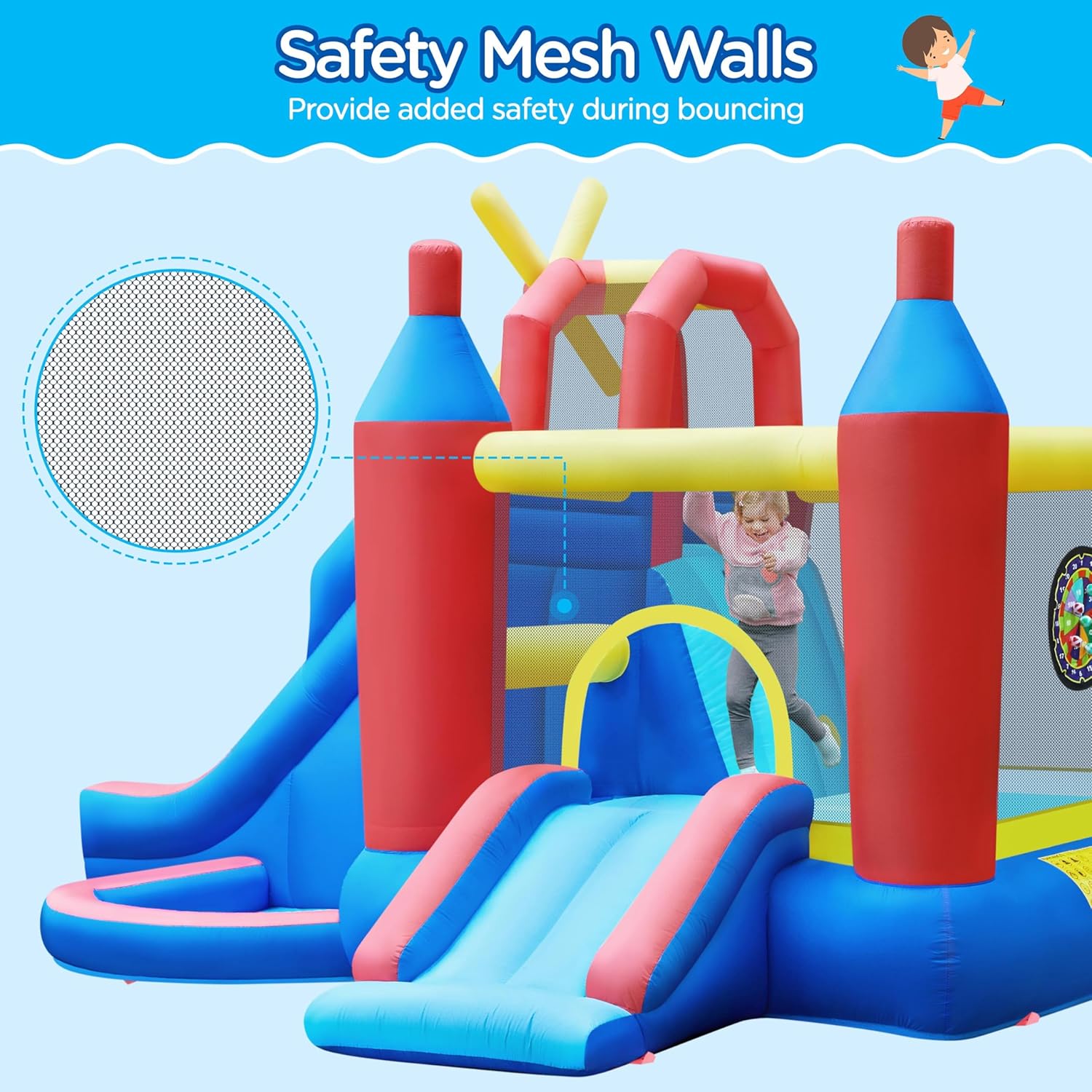 Inflatable Bounce House 7-in-1 with Slide & Ball Pit