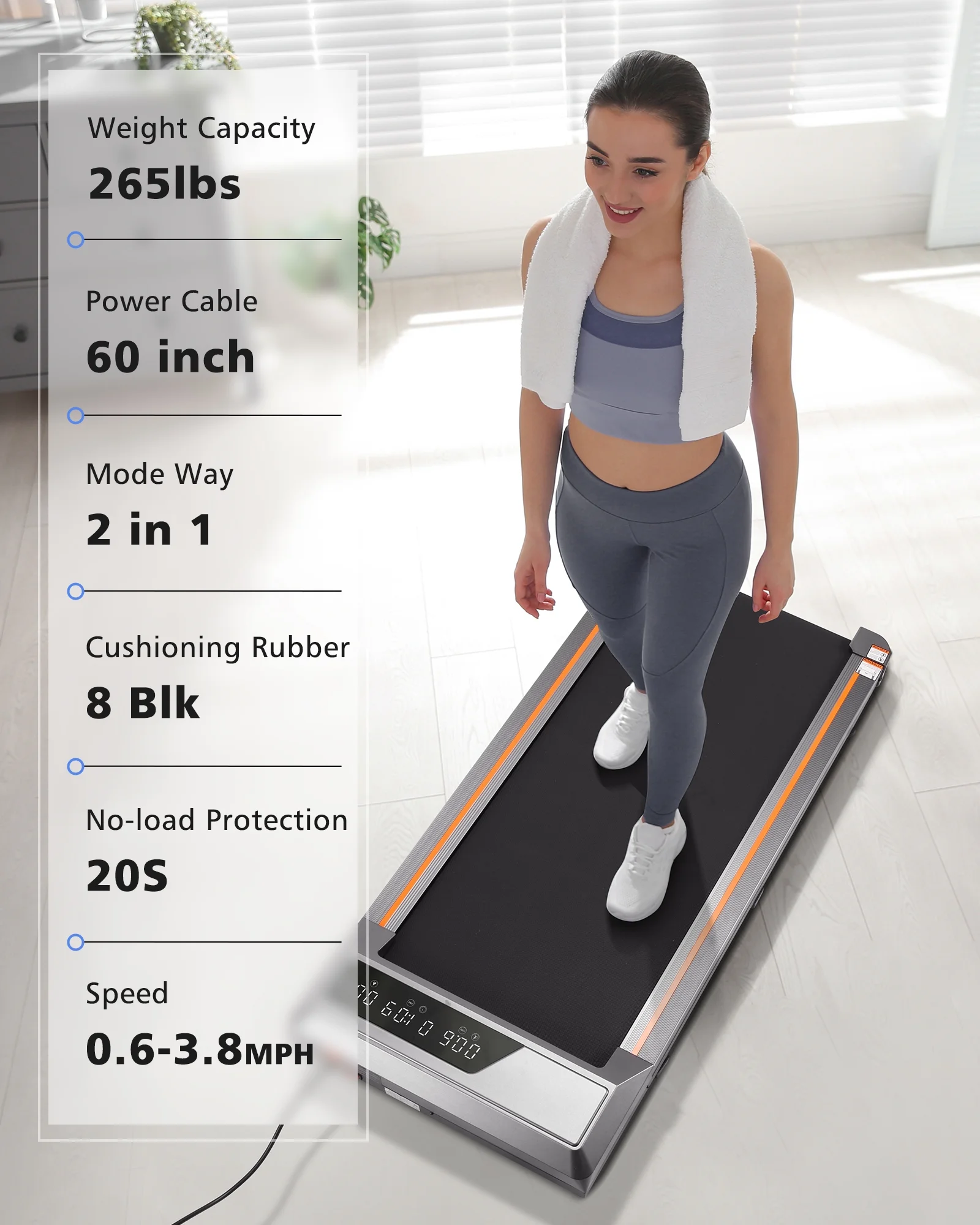 2026 Naipo Treadmill Walking Pad 2.5HP with LCD Display Portable Wheels and Max Capacity 265lb for Home Use