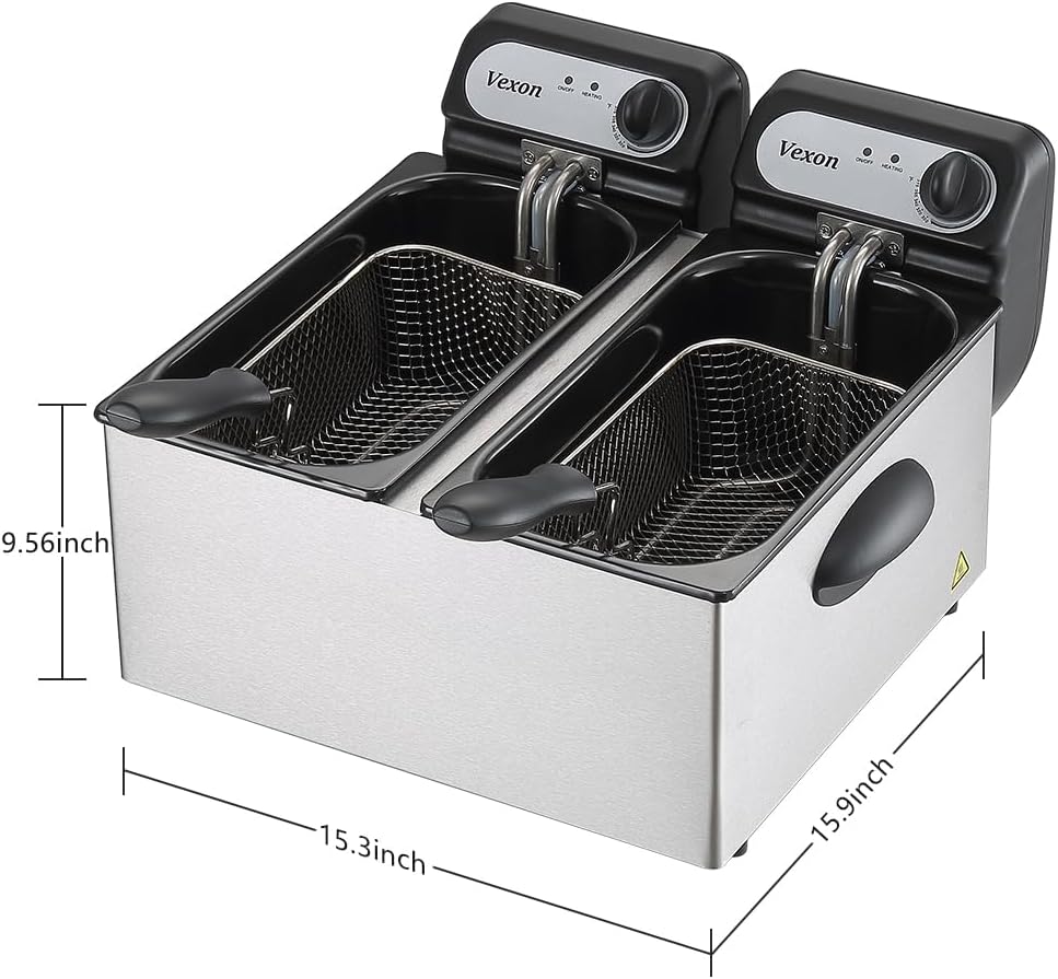 2026 3000W Commercial Electric Deep Fryer With Baskets & Lids,2x3L Stainless Steel Double Deep Fryer,Small Deep Fryer With Basket,Temperature Control,Overheat Protection