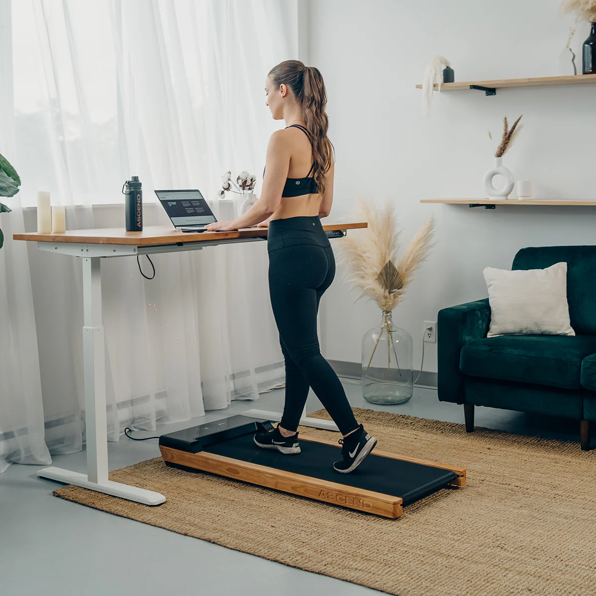 Elegant Wooden Under Desk Walking Pad – Compact, Quiet 2.25 HP Motor, 12 Workout Programs, Bluetooth & Remote Control