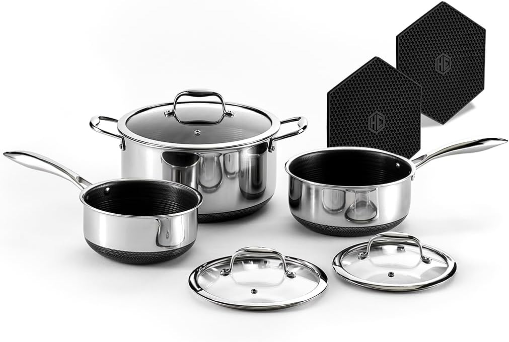 Hybrid Nonstick 6-Piece Pot Set with Tempered Glass Lids