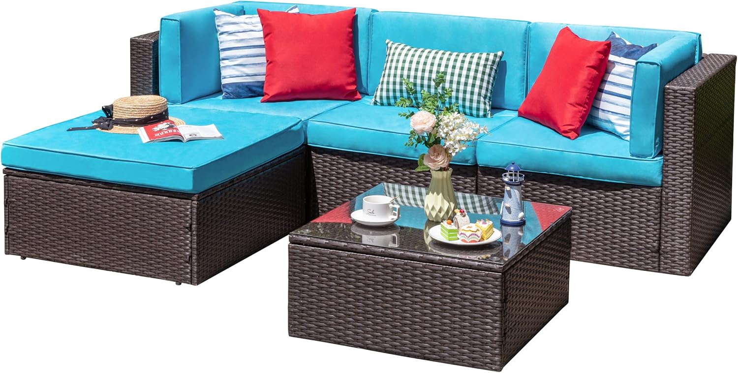 5 Piece All-Weather Patio Furniture Set with Ottoman