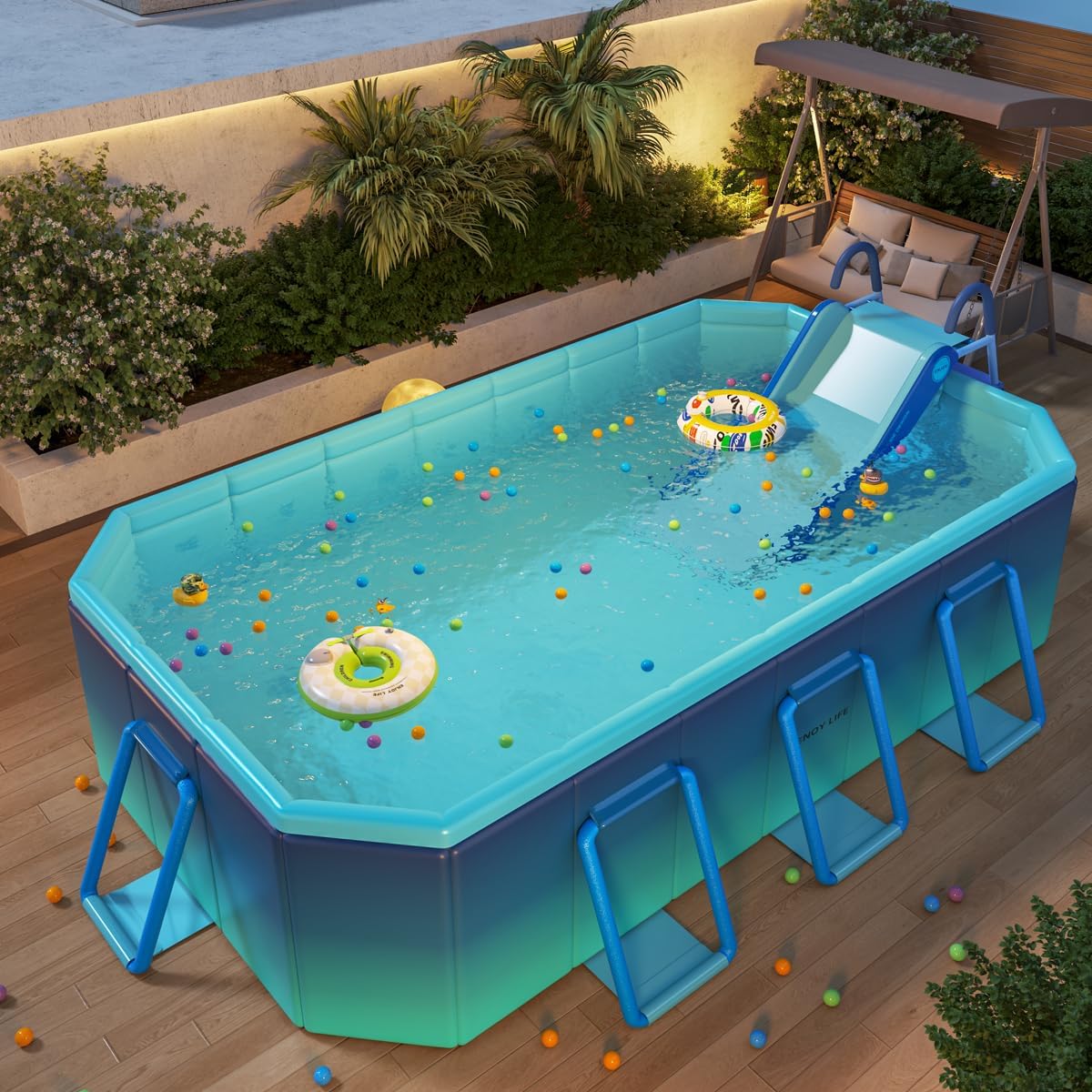 2026 Pool Slide Inflatable Swimming Water Slide, Summer Swimming Pool Supplies Universal Trampoline Ladder Backyard Slide Home Playground Equipment