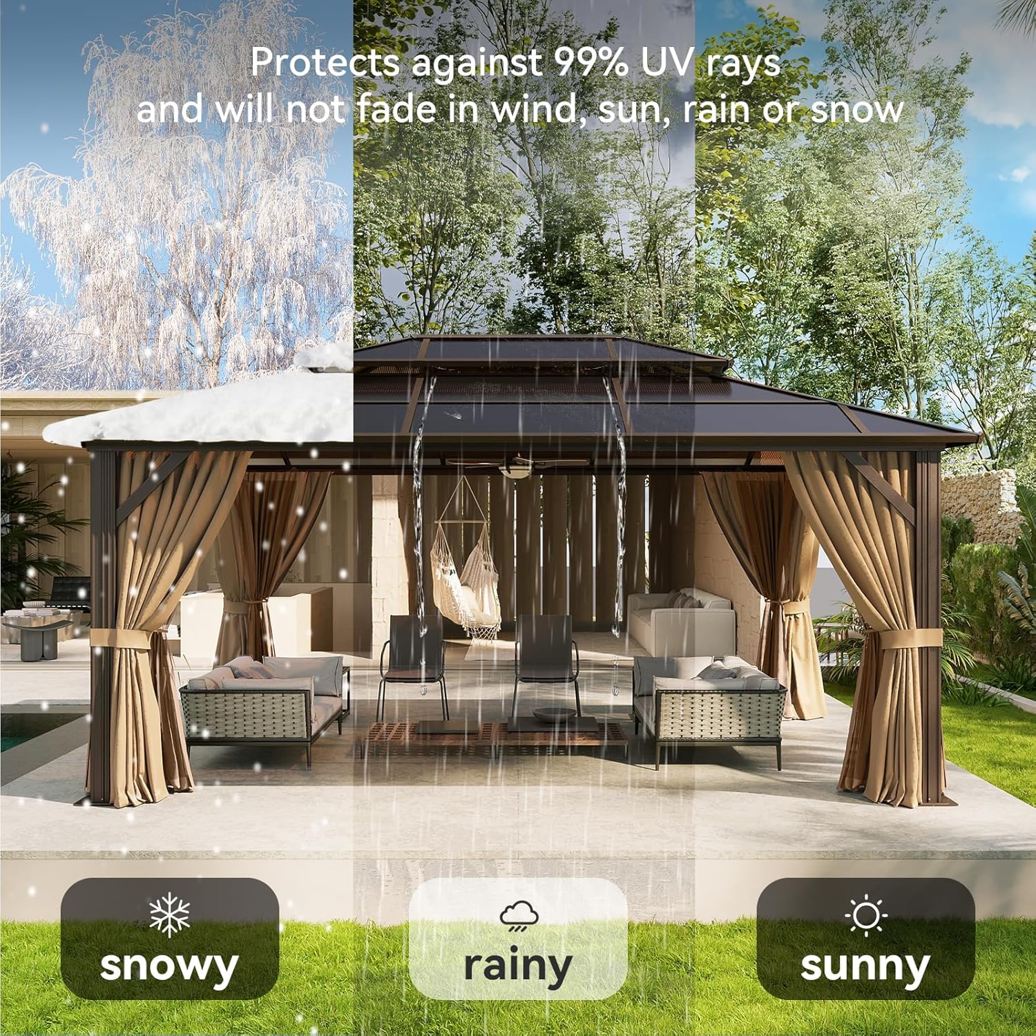 12’X10′ Hardtop Gazebo with Curtains and Netting