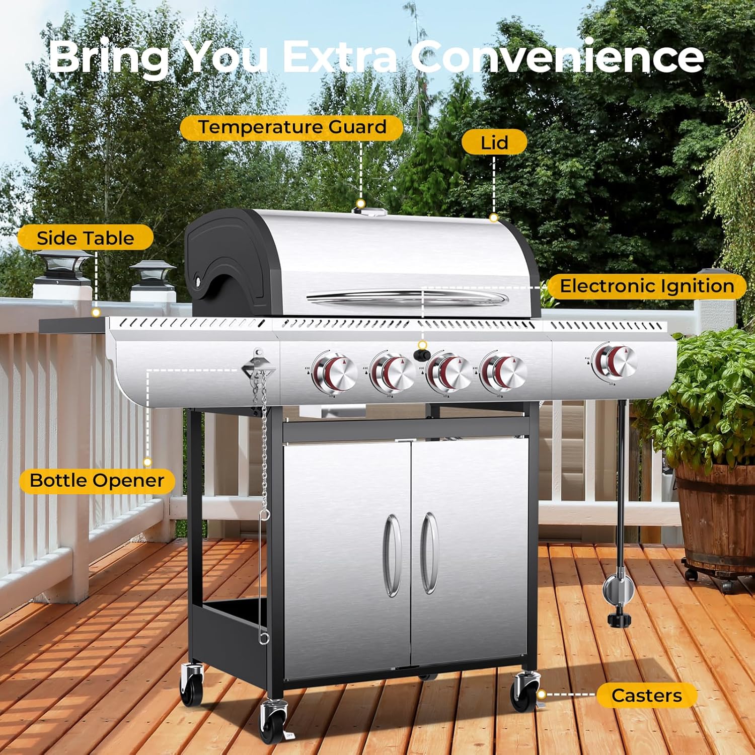 2026 3 & 4-Burner Propane Gas Grills with Side Burners, for Outdoor Cooking, BBQ, Patio, Camping