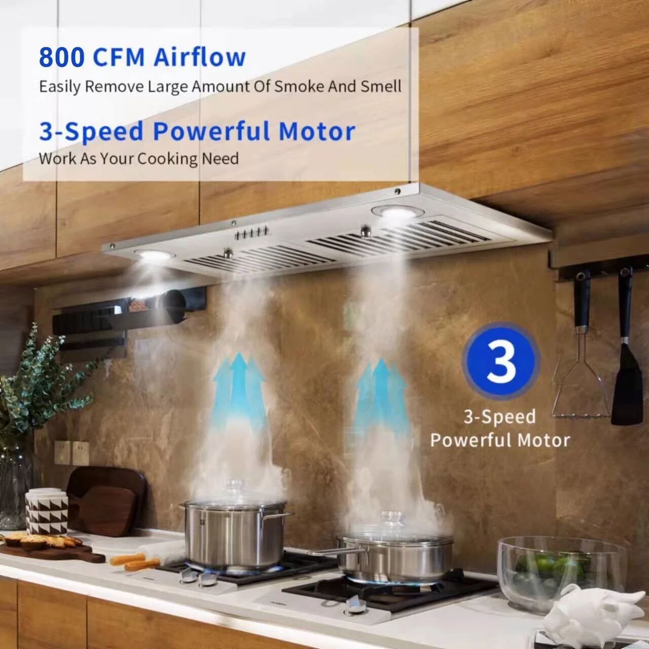 2026 Zomagas 30 inch Built-in Range Hood 600CFM Stainless Steel Kitchen Cook Insert Vent with Led Lights