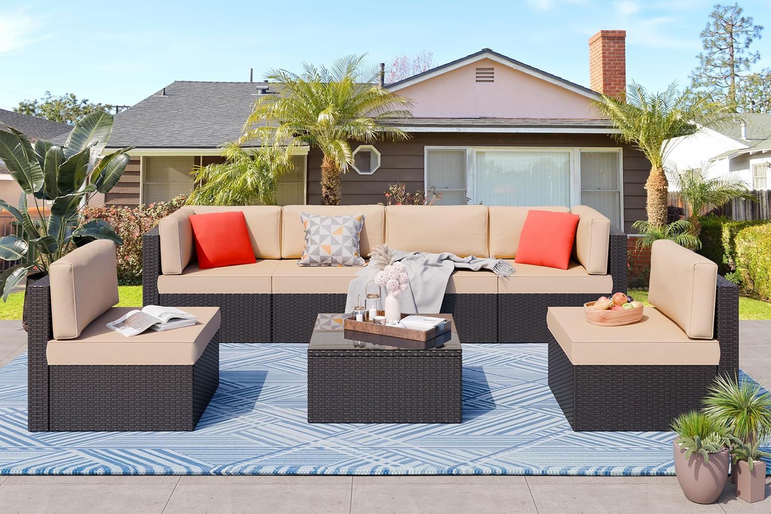 5 Piece All-Weather Patio Furniture Set with Ottoman