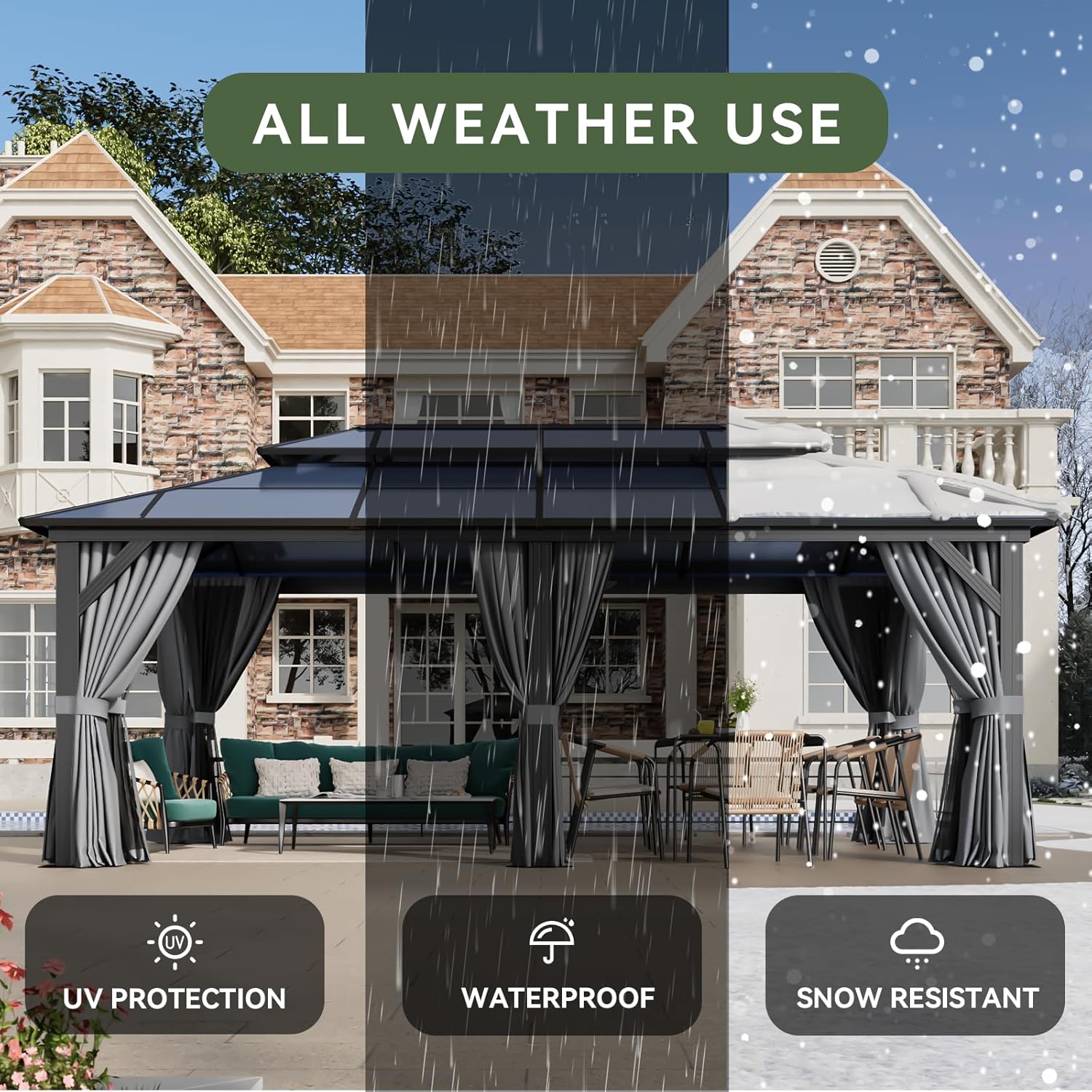 12’X10′ Hardtop Gazebo with Curtains and Netting