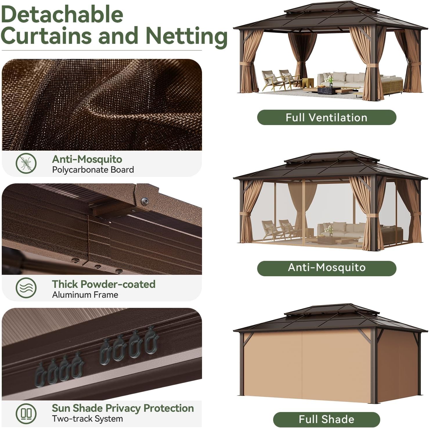 12’X10′ Hardtop Gazebo with Curtains and Netting