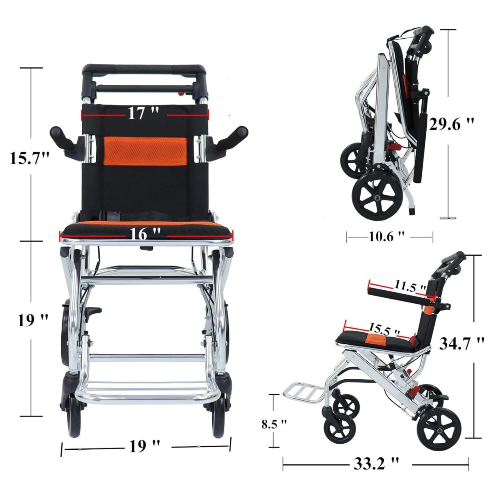 2026 Ultra-Light Portable Folding Wheelchair, Travel-Friendly with Handbrake, 220 lbs Capacity, Ideal for Elderly & Children, 34.2×32.6 Unfolded Dimensions